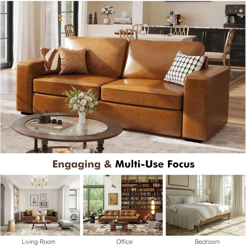 Mid Century Modern Sofa In Faux Leather With Cushions