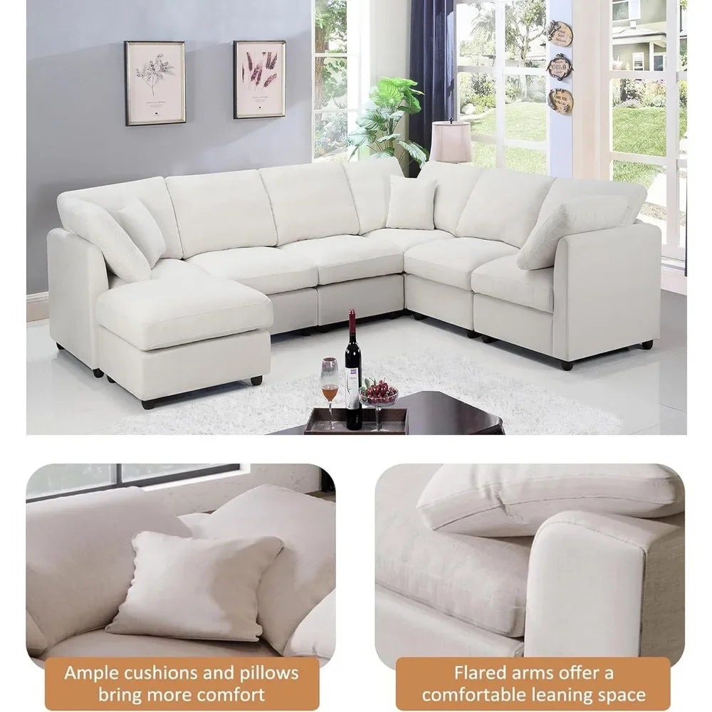 Chenille Modular Sectional Sofa With Movable Ottoman