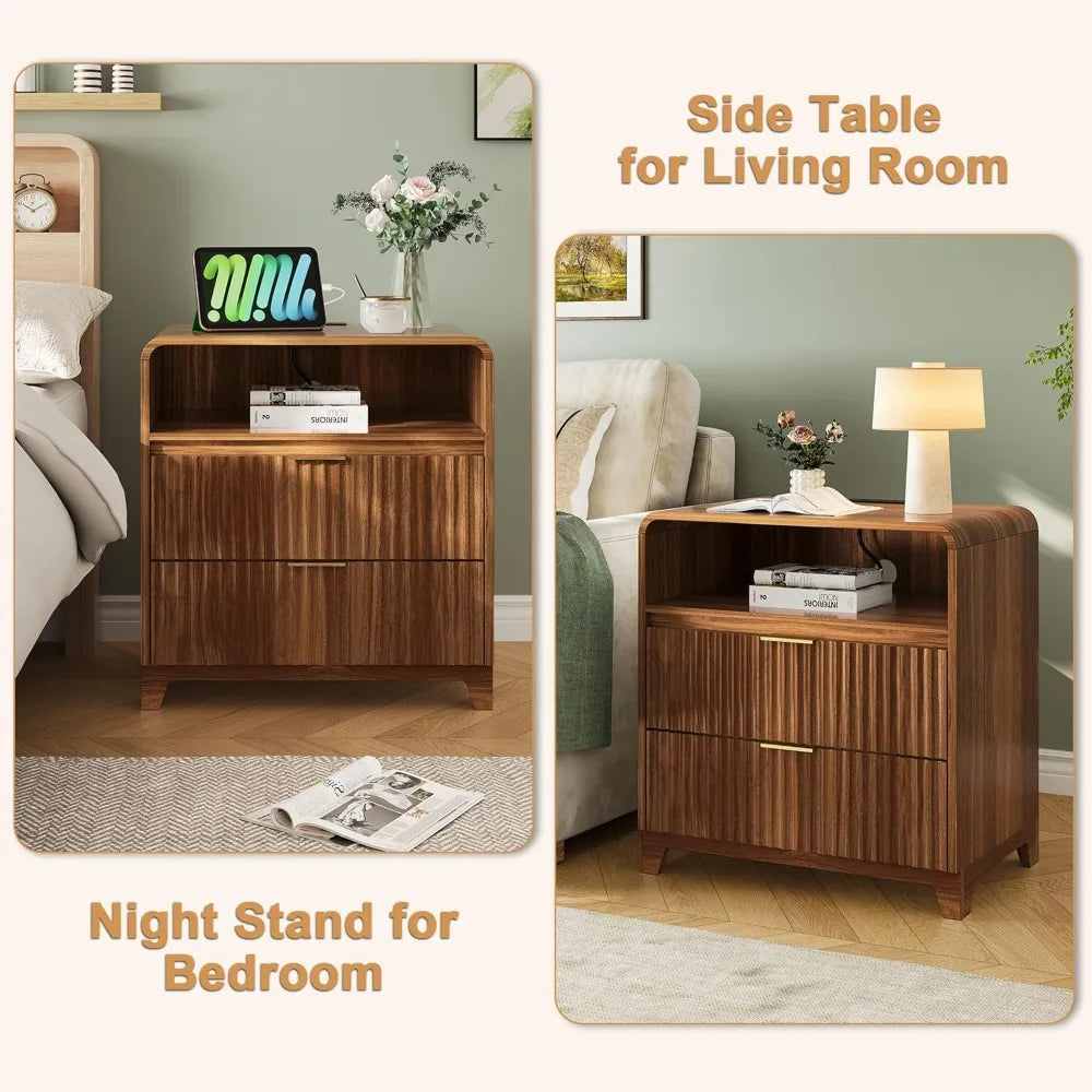 Nightstand With Charging Station And Open Storage Cabinet Modern Moroccan Design