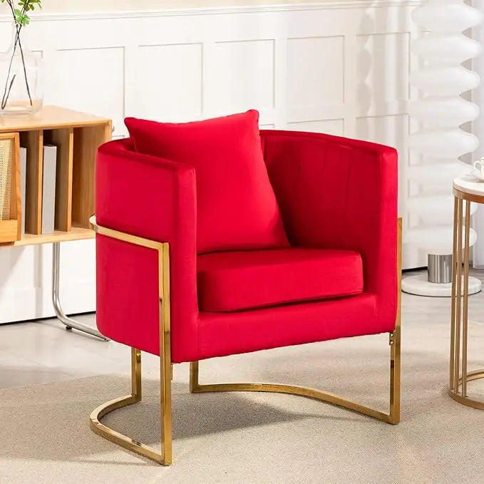 Mid Century Velvet Accent Chair With Barrel Arms Gold Legs
