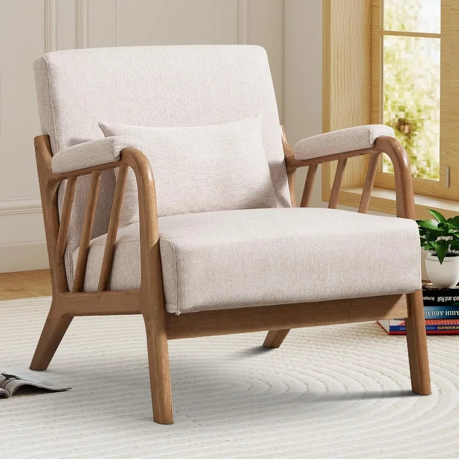 Mid Century Modern Accent Chair With Solid Wood Frame Upholstered