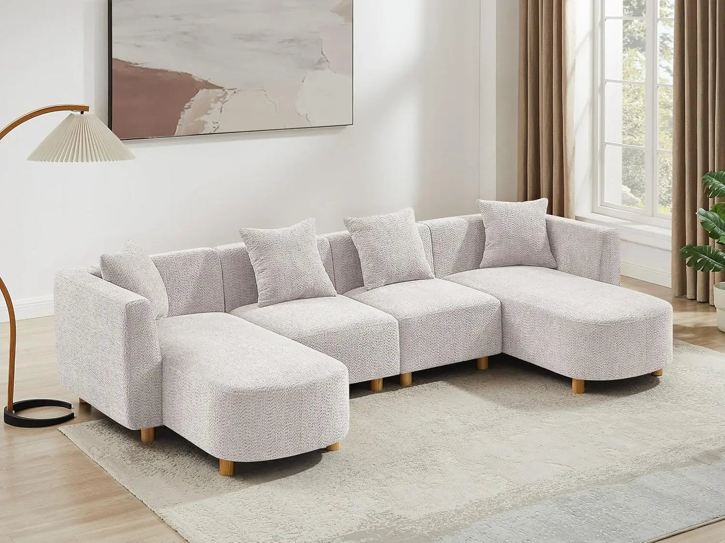 Modular Convertible Sectional Sofa With Ottoman Boucle Cloud Couch