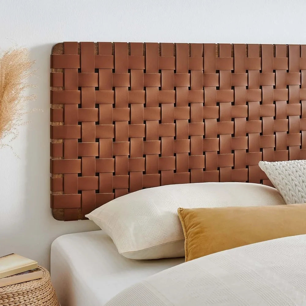 Vegan Leather Woven King Headboard With Wall Mount For Primary Bedroom Elegant Style