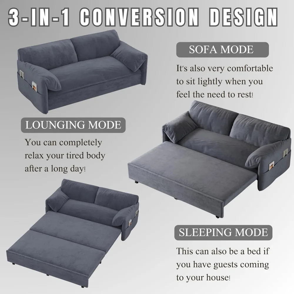 3 In 1 Convertible Sleeper Sofa Bed Futon Couch Velvet