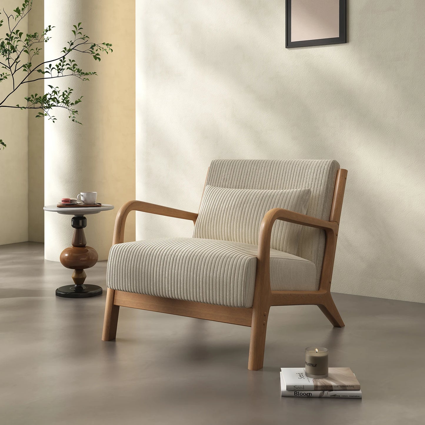 Bedro Mid Century Modern Accent Chair With Solid Wood Frame
