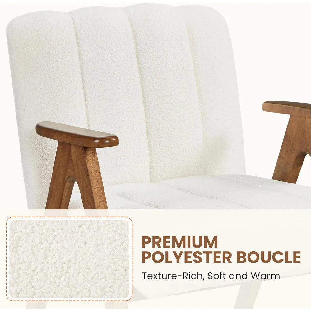 Boucle Fabric Mid Century Accent Chairs Modern Upholstered