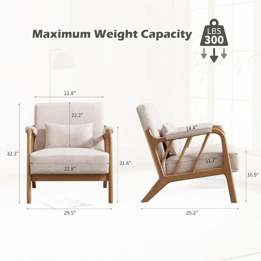 Mid Century Modern Accent Chair With Solid Wood Frame Upholstered