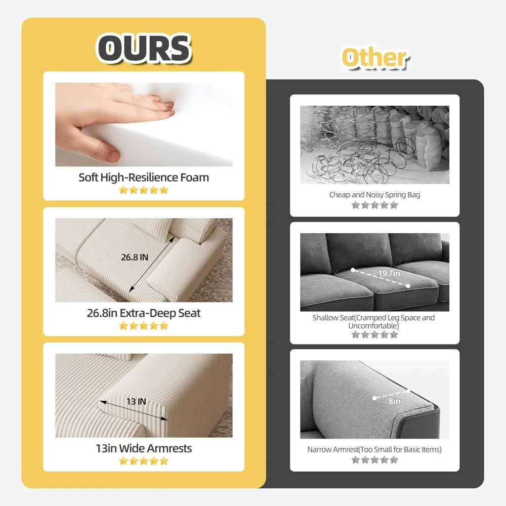 Modern L Shaped Sectional Sofa With Ottoman Corduroy Couch