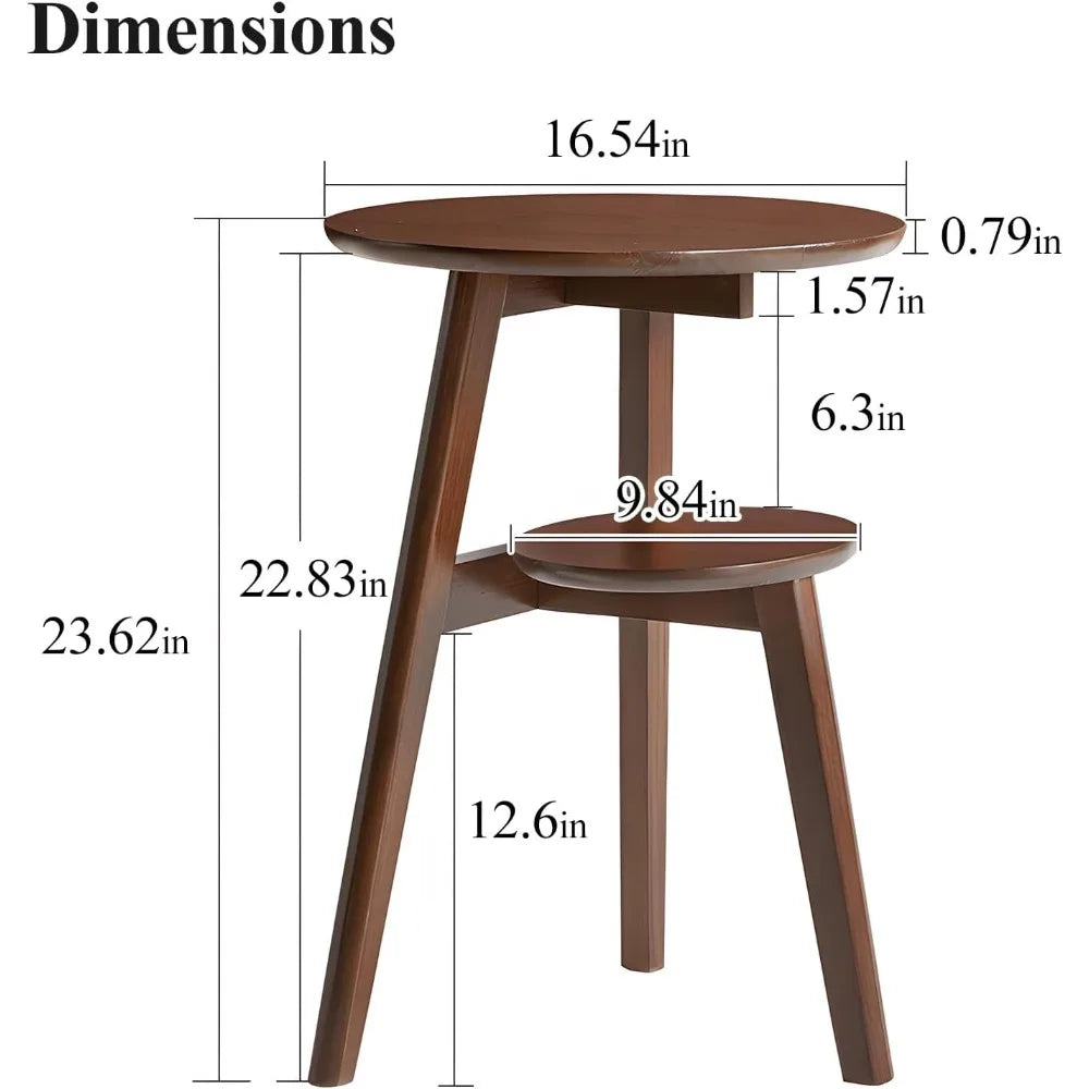 Mid Century Modern Round Oak End Table Two Tier