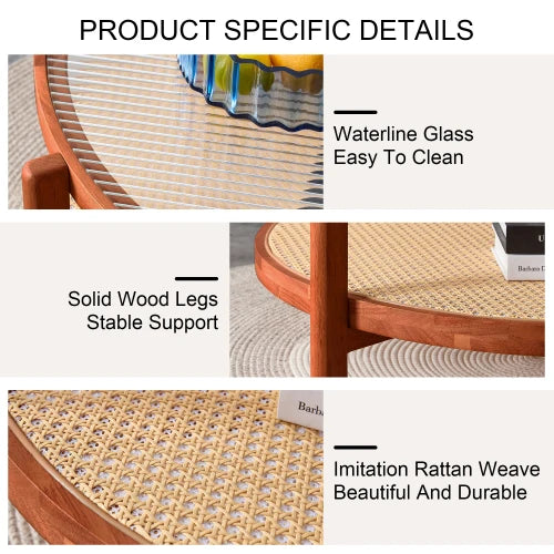 Minimalist Circular Coffee Table With Glass Top And PE Rattan