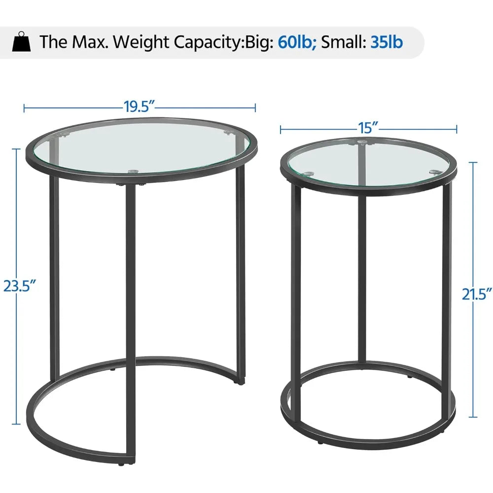 Yaheetech Nesting End Tables Set Of 2 With Glass Tops
