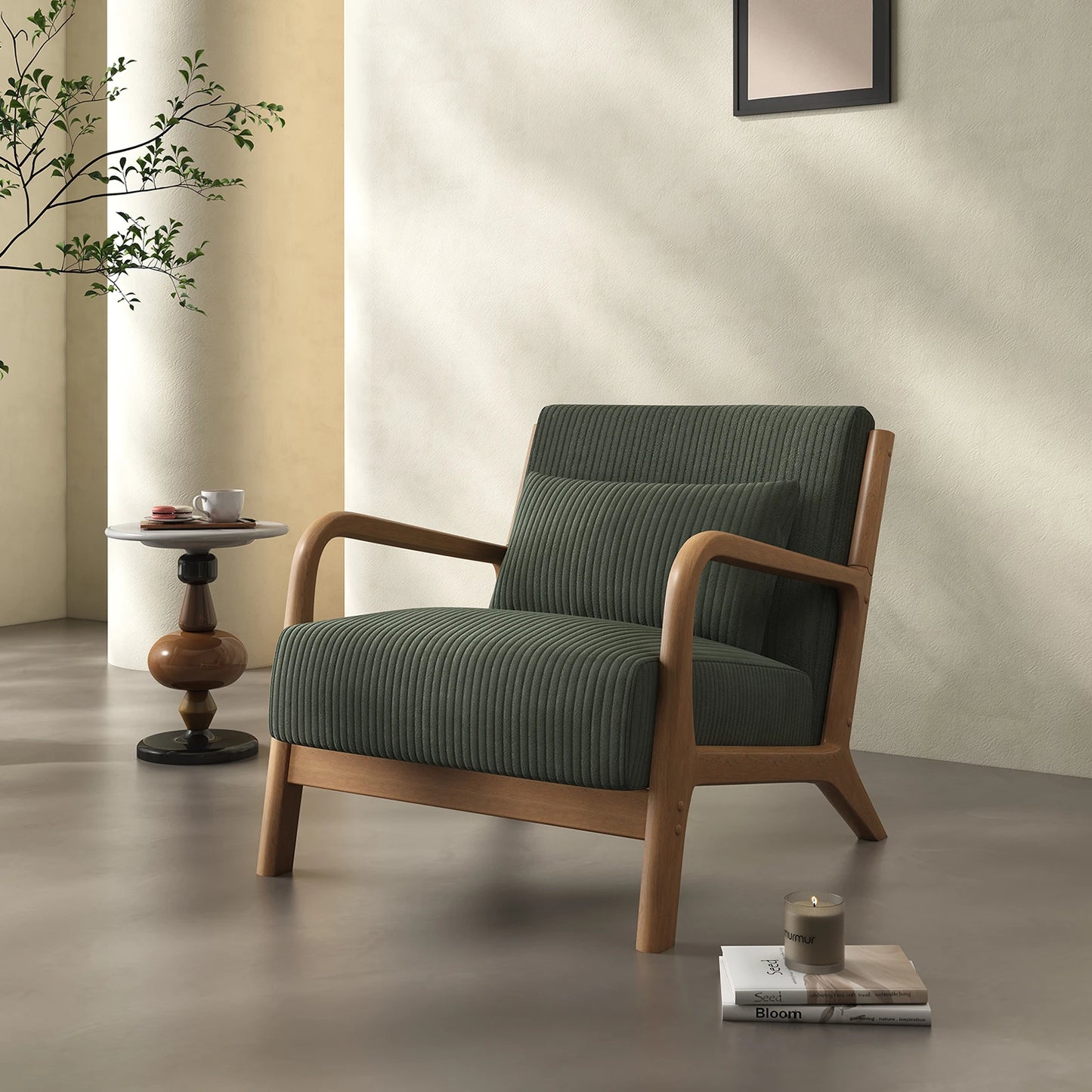 Bedro Mid Century Modern Accent Chair With Solid Wood Frame