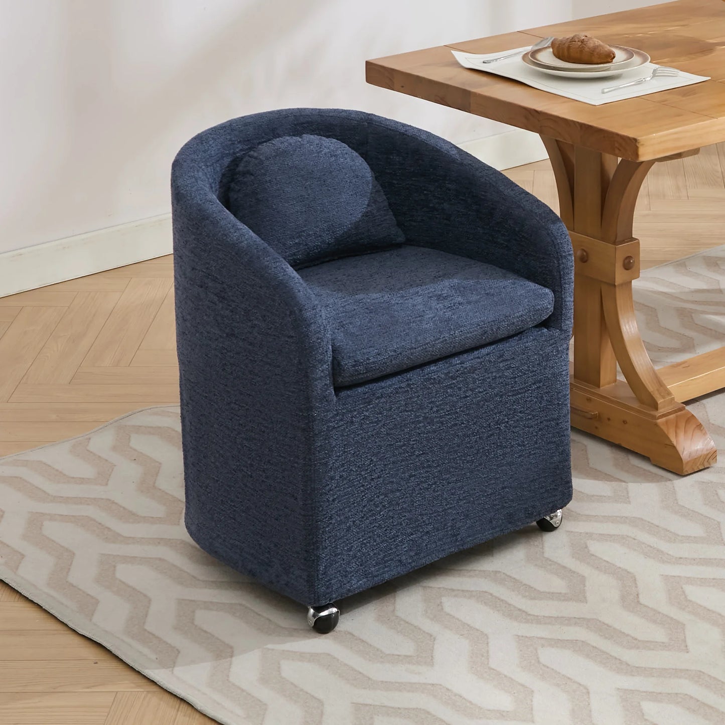 Wavesloop Chenille Dining Chairs Set With Universal Wheels