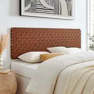 Vegan Leather Woven King Headboard With Wall Mount For Primary Bedroom Elegant Style