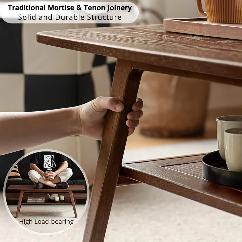 Oak Wood Coffee Table 2 Tier Modern Center Living Room