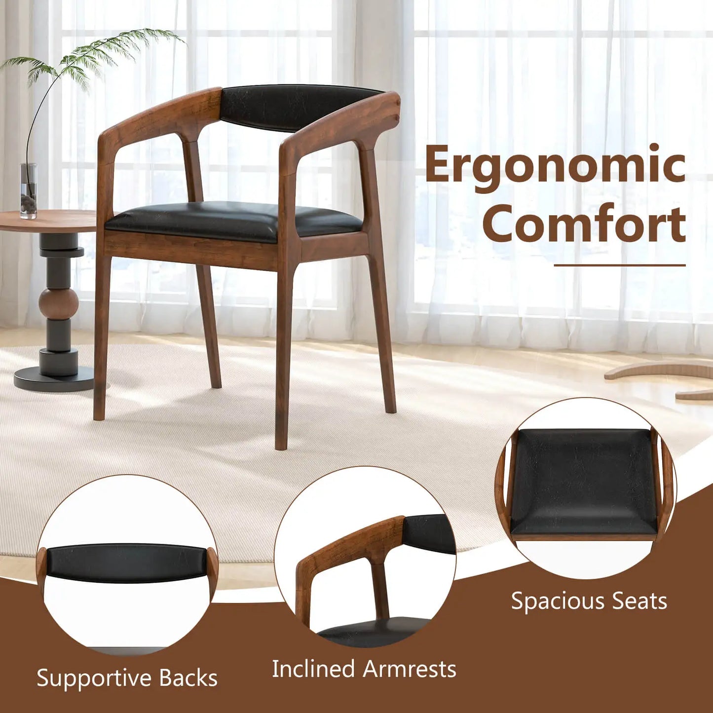 Accent Chair Set PU Leather Upholstered Armchairs With Cozy Backrest