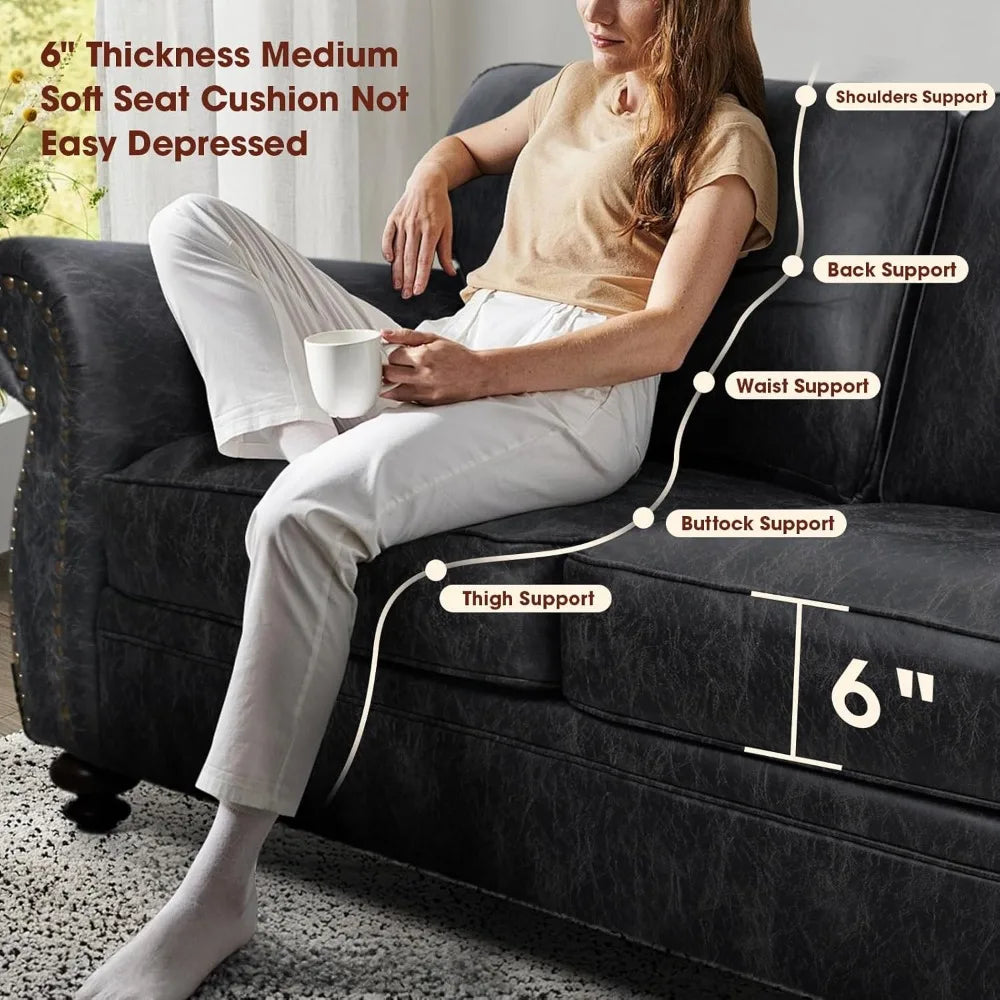 Mid Century Loveseat With Rivet Accents Removable Cover Solid Wood