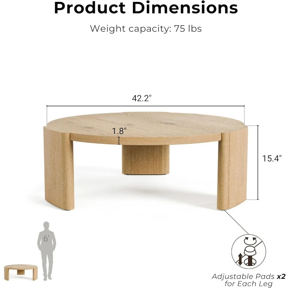 Carys Modern Solid Wood Round Coffee Table With Plinth Base