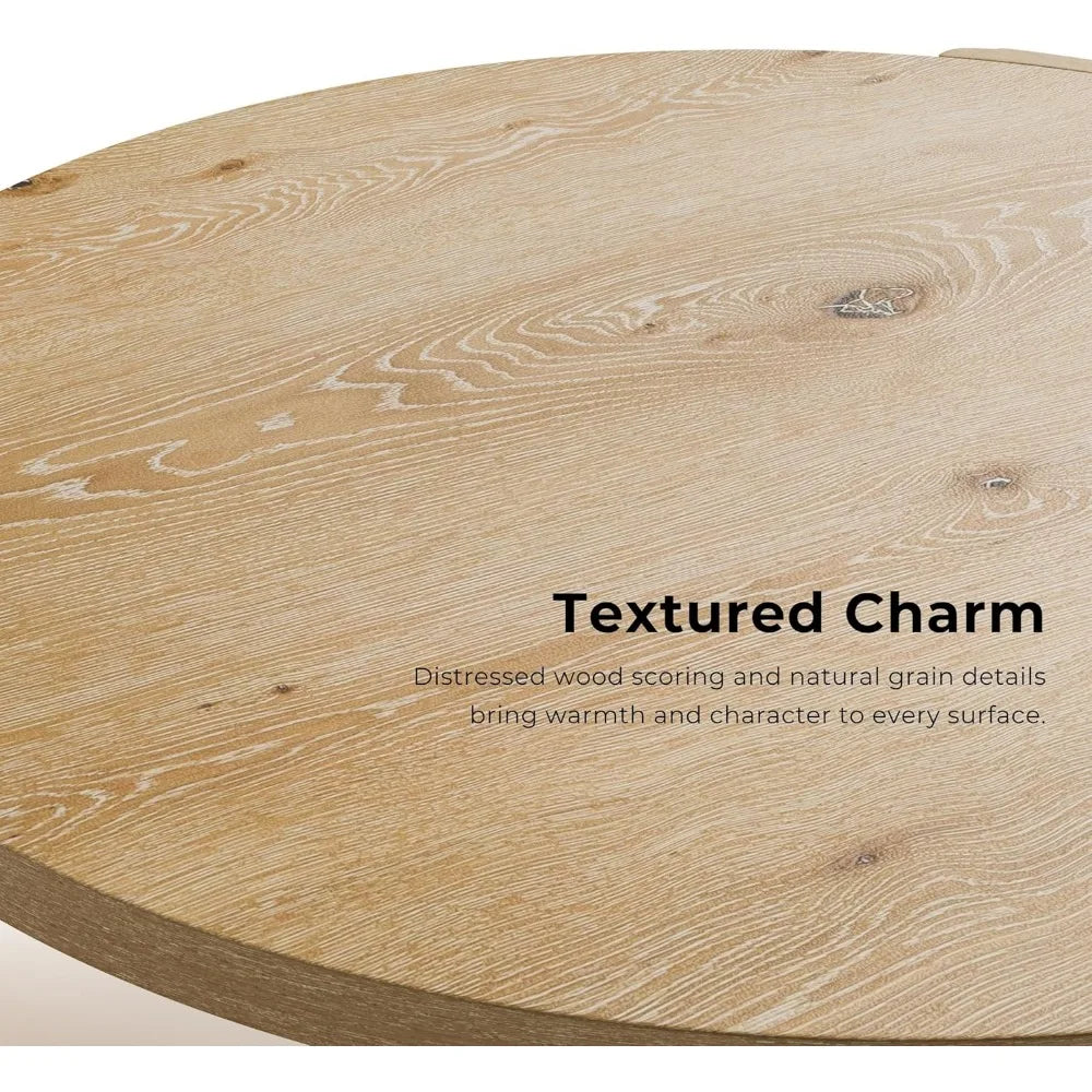 Carys Modern Solid Wood Round Coffee Table With Plinth Base