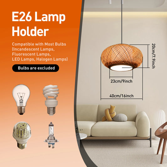 Bamboo Pendant Light Boho Ceiling Lamp Fixture for Decor