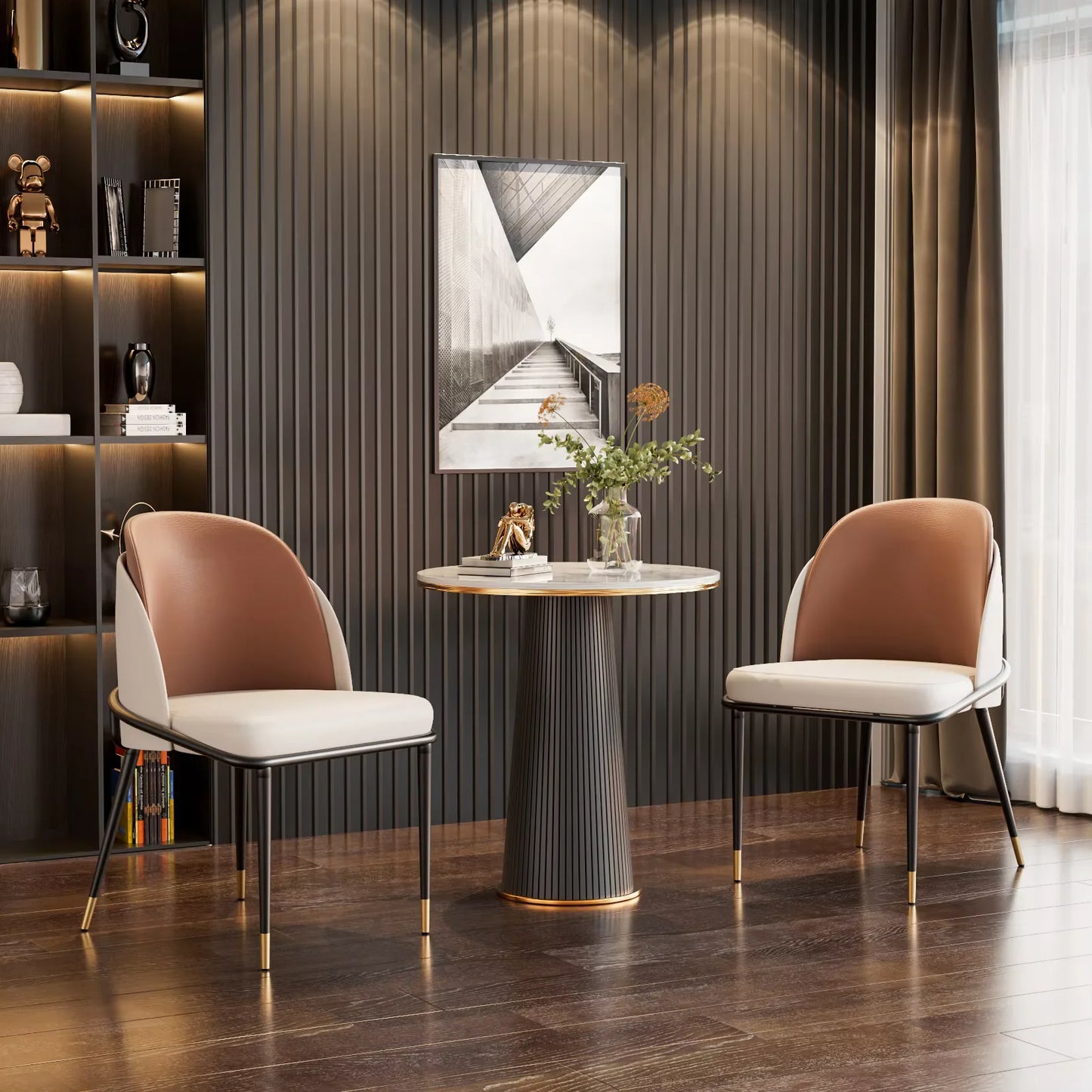 Set Of 2 Luxurious Upholstered Dining Chairs In Microfiber Leather