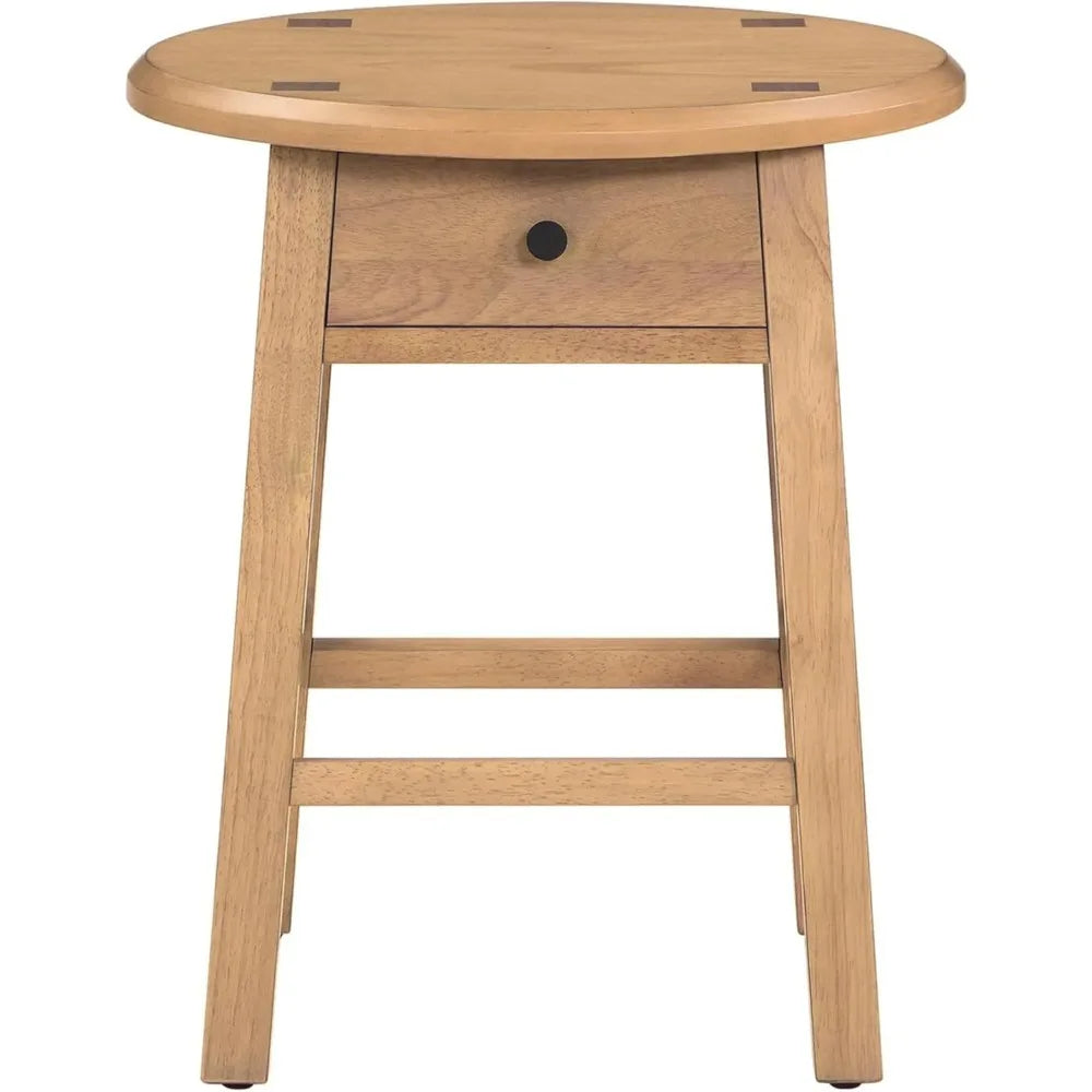 Rubberwood End Table With Drawer Round Accent For Living Room