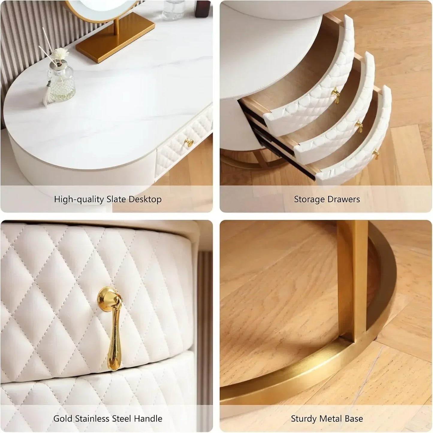 ExquisitelyPremium Faux Leather Vanity Desk Set With Integrated LED BrightMirror