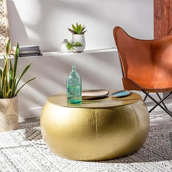 Ladis Modern Glam Gold Round Coffee Table For Living Room