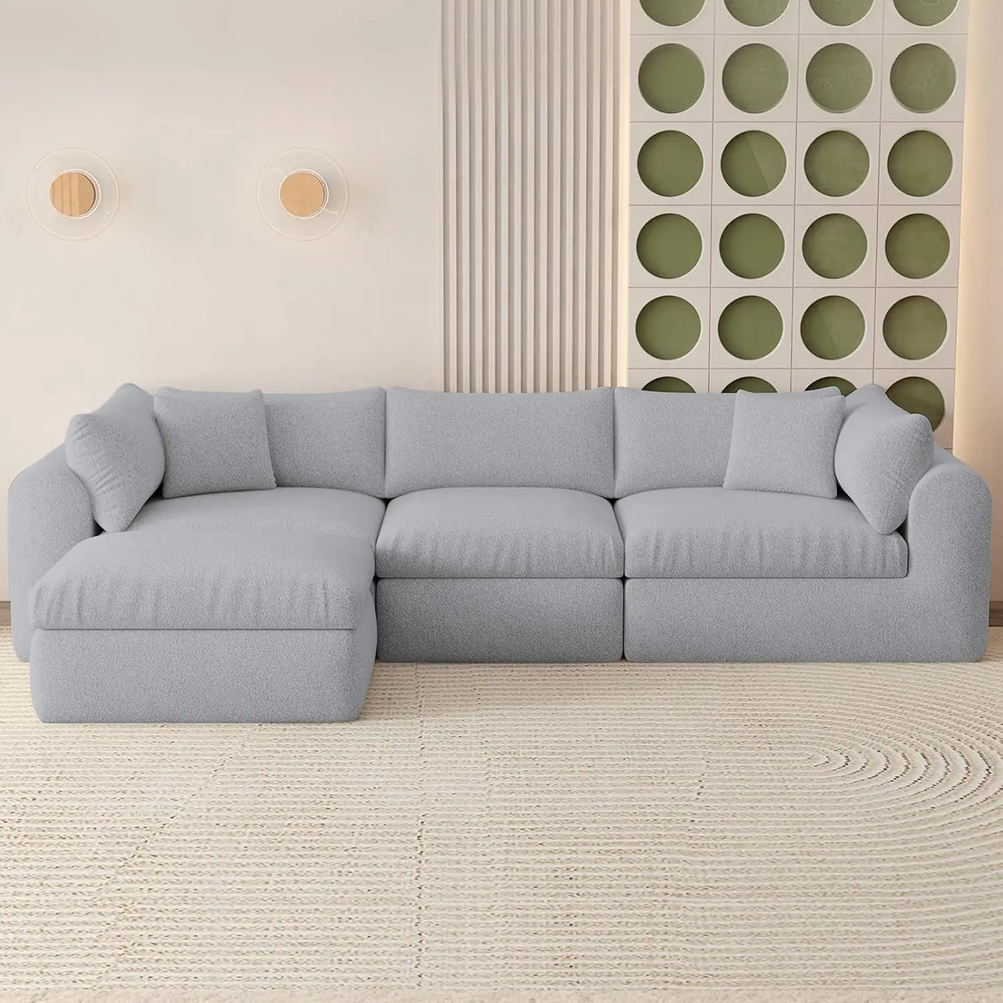 Cloud Modular Sectional Sofa With Ottoman And Deep Fluffy Seat