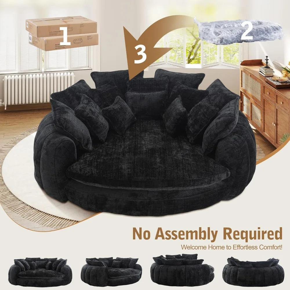Sofa Bed With Chaise Lounge Chenille Upholstered Modern Couch