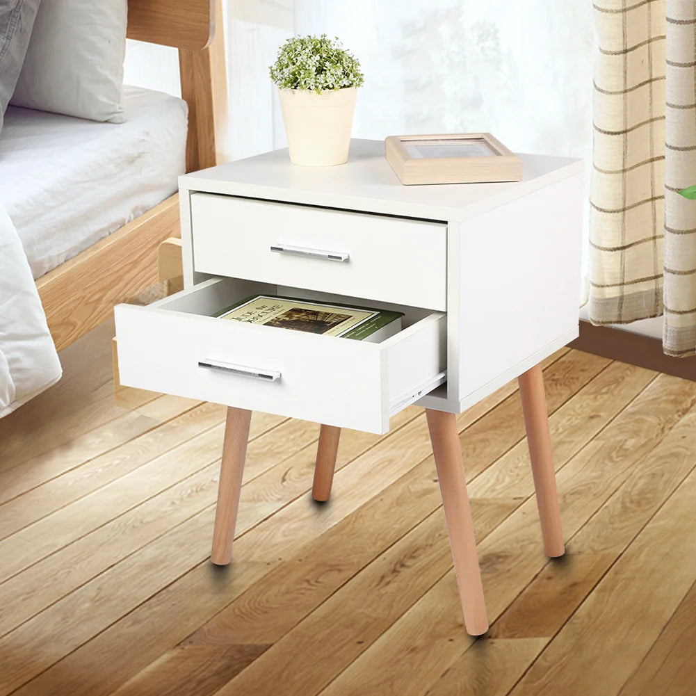 Two Drawer Nightstand with Bedside Storage Cabinet