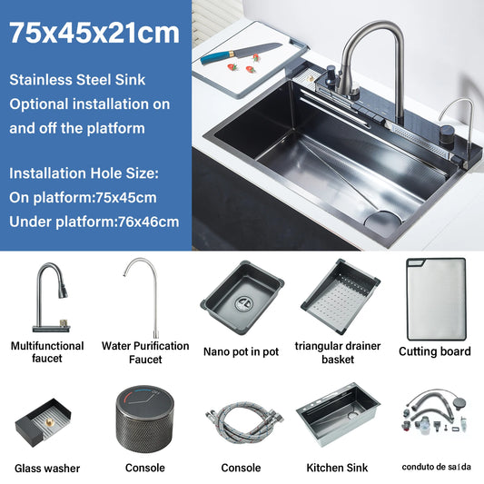 304 Stainless Steel Waterfall Faucet Set Digital Display