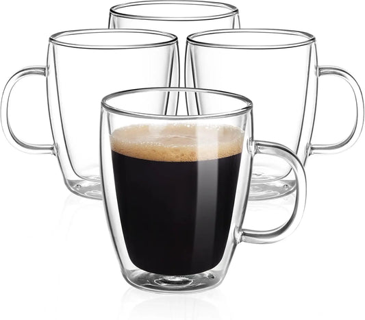 Double Wall Insulated Glass Coffee Cups Set With Handles