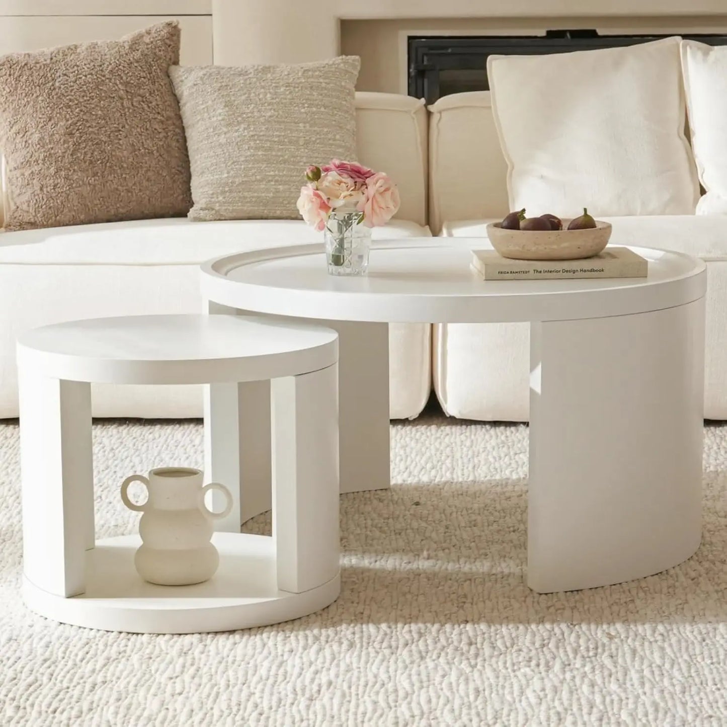 Round Nesting Coffee Tables Wood Look Finish Space Saving