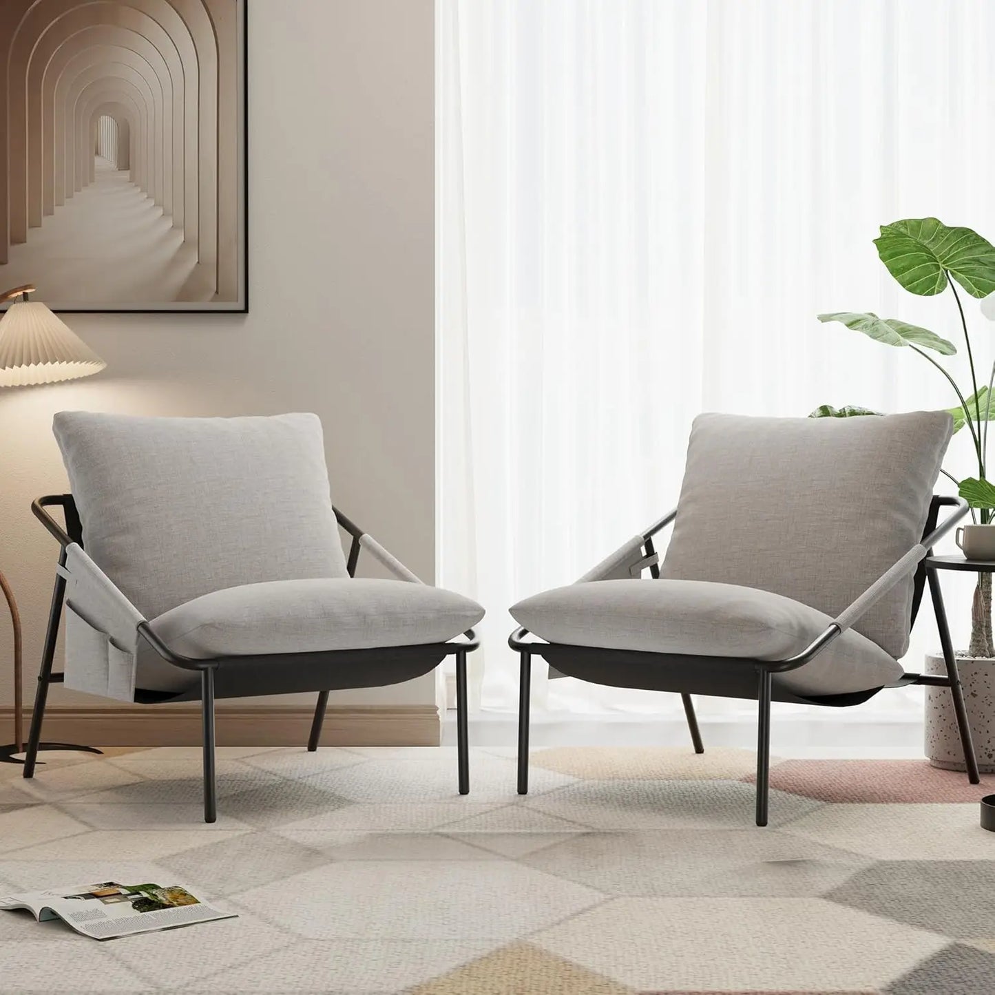 Accent Chairs Set of Two Modern Metal Frame Pockets