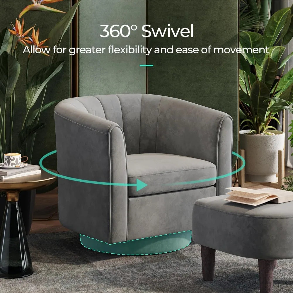 Velvet Swivel Accent Chair And Ottoman Set With Foot Rest