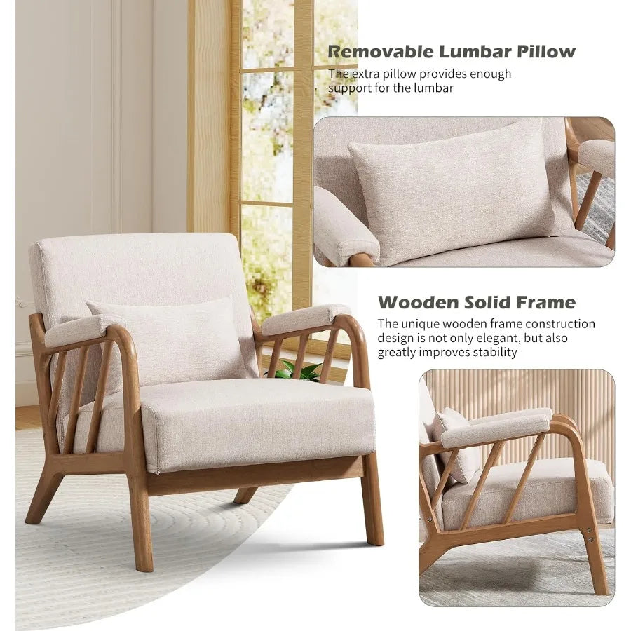 Mid Century Modern Accent Chair With Solid Wood Frame Upholstered