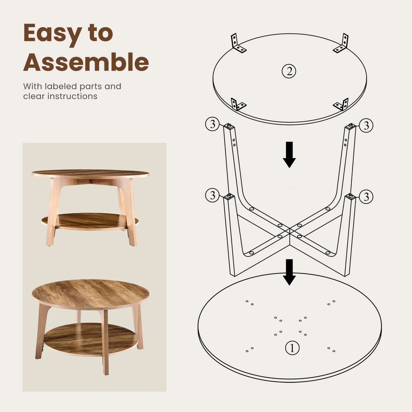 JHK Wood Coffee Table Modern Design With Storage Two Tier