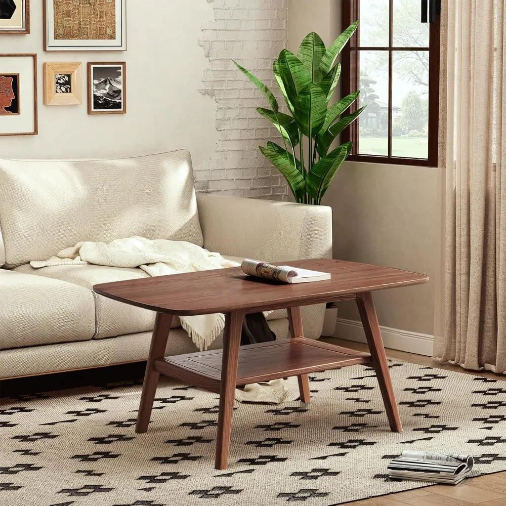 Oak Wood Coffee Table 2 Tier Modern Center Living Room