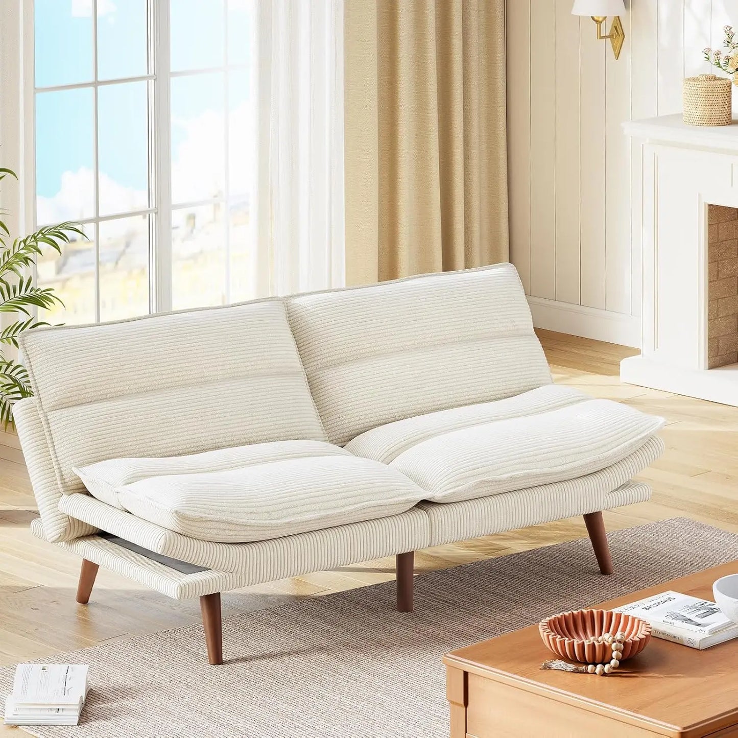 Futon Sofa Bed With Adjustable Backrest And Armrests