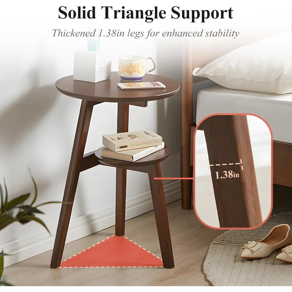 Mid Century Modern Round Oak End Table Two Tier