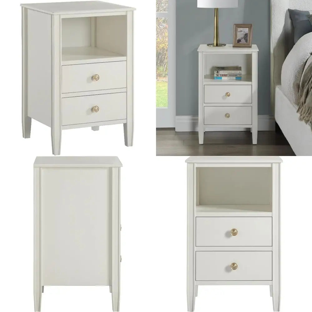 Winsley 2-drawer antique white painted wood storage nightstand
