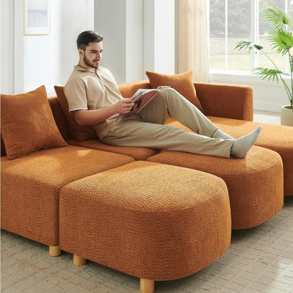 Modular Convertible Sectional Sofa With Ottoman Boucle Cloud Couch