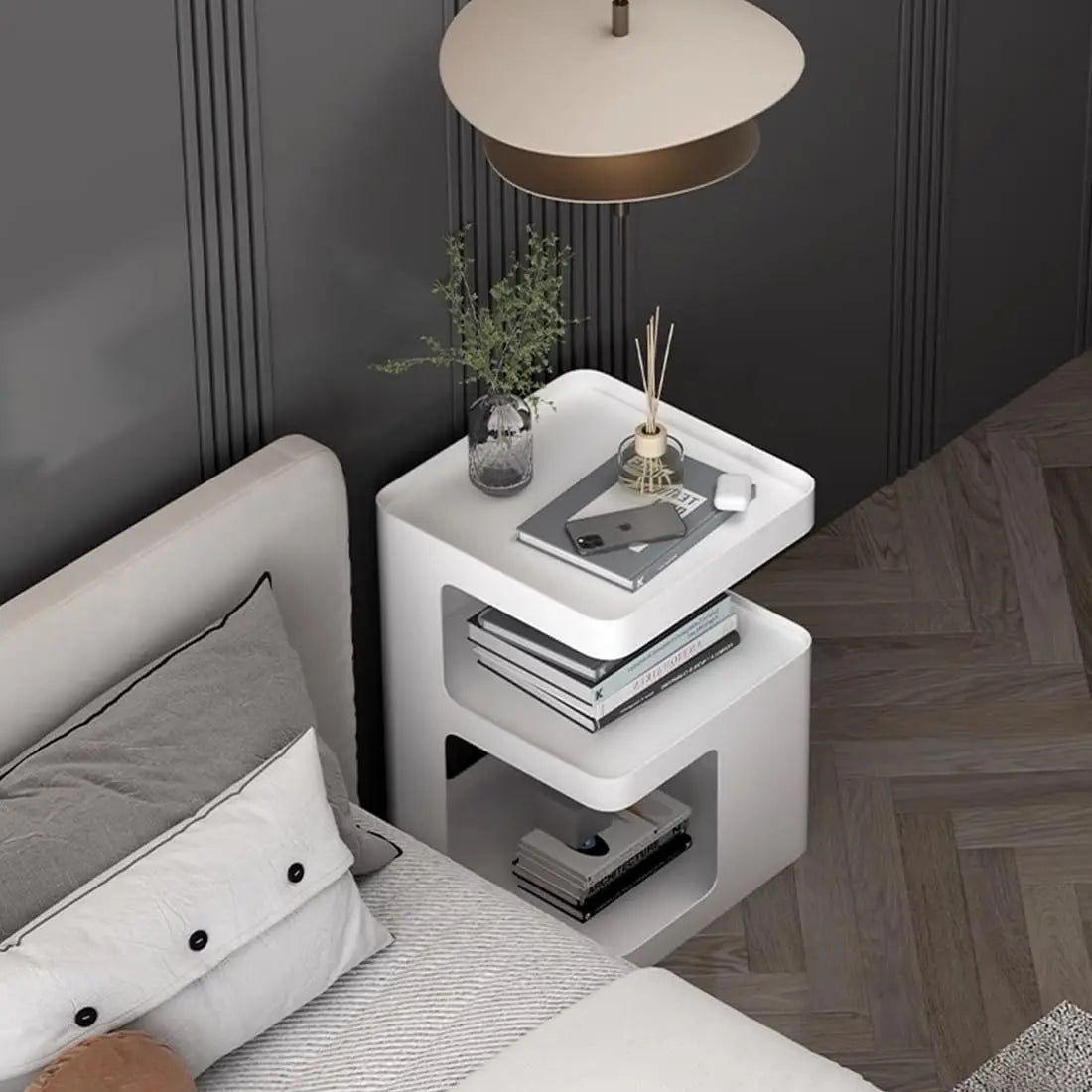 Modern Metal Nightstand Side Table With 3-Tier Storage