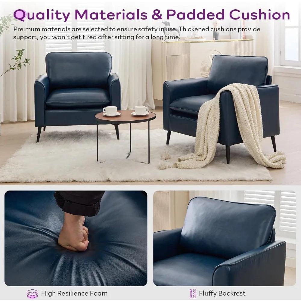 Mid Century Faux Leather Accent Chairs Set of 2 for Living