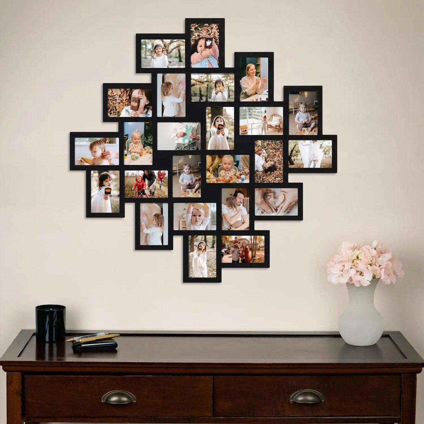 Photo Frame 24 Openings Wood Wall Collage Clustered