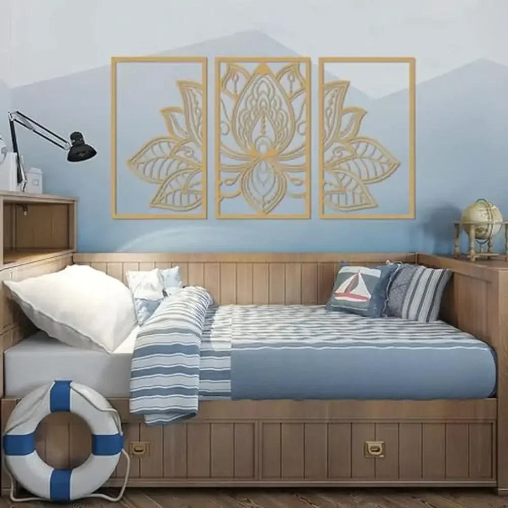 Lotus Flower Metal Wall Art Set 3 Piece Mandala Home Decor