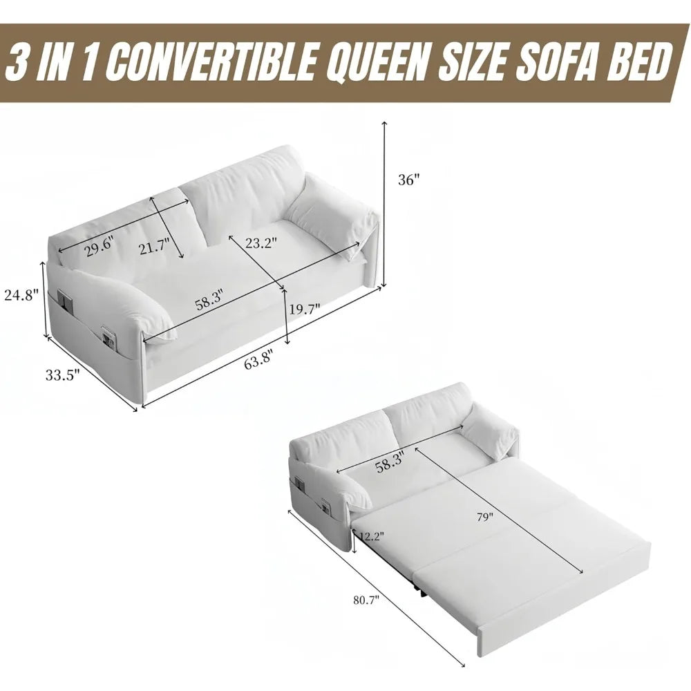 3 In 1 Convertible Sleeper Sofa Bed Futon Couch Velvet