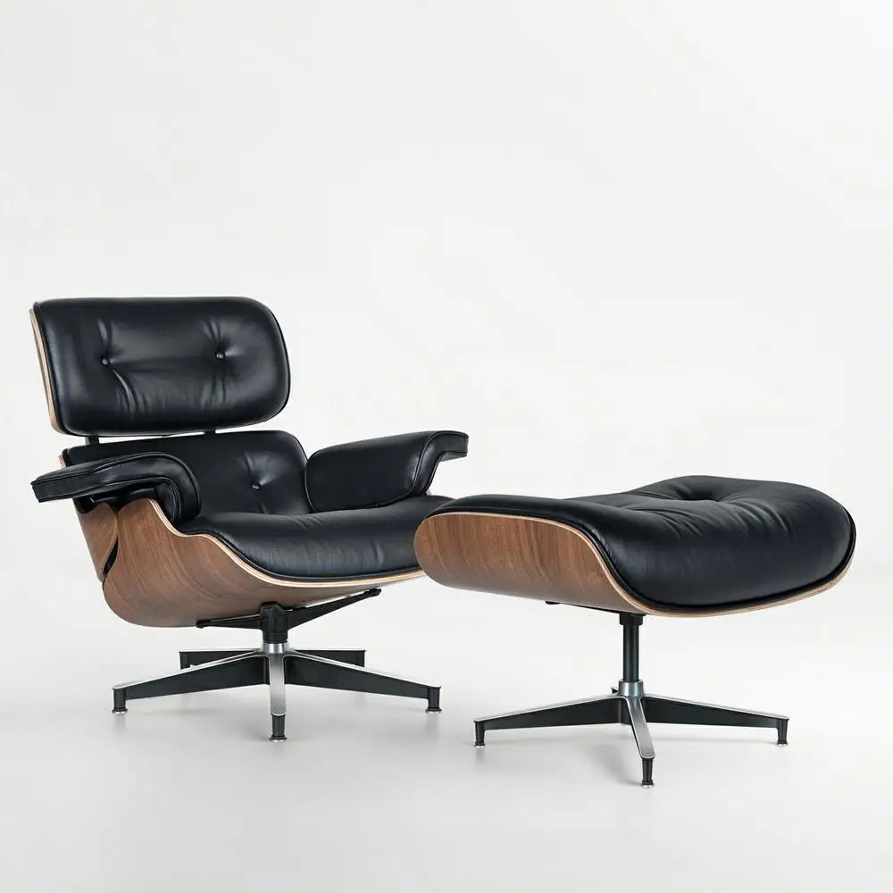 Mid Century Leather Armchair Lounge Chair With Ottoman