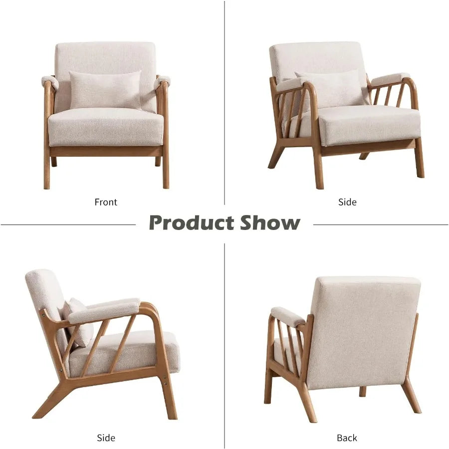 Mid Century Modern Accent Chair With Solid Wood Frame Upholstered